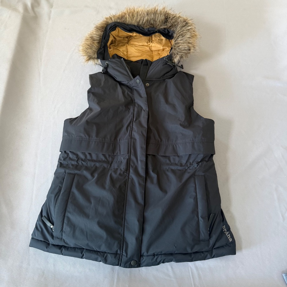 Prana Down Insulated Faux Fur Hooded Vest Women's Medium Banajara Puffer 1962231